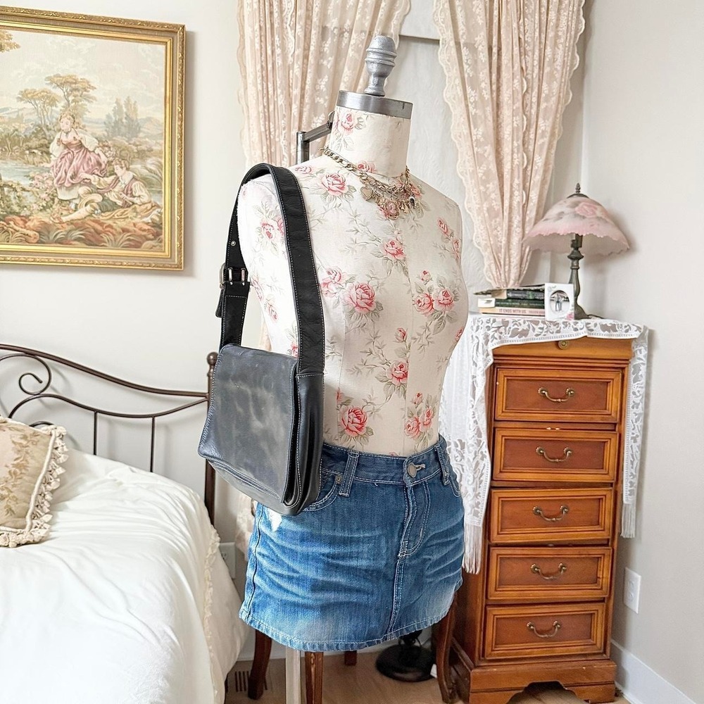 Black Leather messenger purse   Y2K Perlina genuine leather‎ black shoulder bag